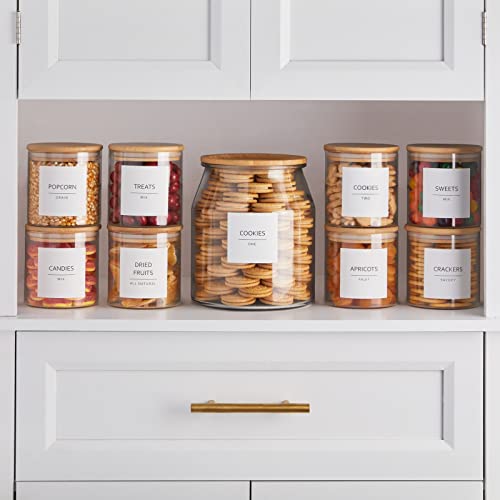  144 Pantry Labels For Containers, Food Storage, Preprinted Black All Caps Fine Line On Matte White Vinyl Stickers + Numbers For Minimalist Style Kitchen