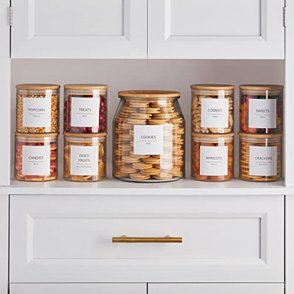  144 Pantry Labels For Containers, Food Storage, Preprinted Black All Caps Fine Line On Matte White Vinyl Stickers + Numbers For Minimalist Style Kitchen