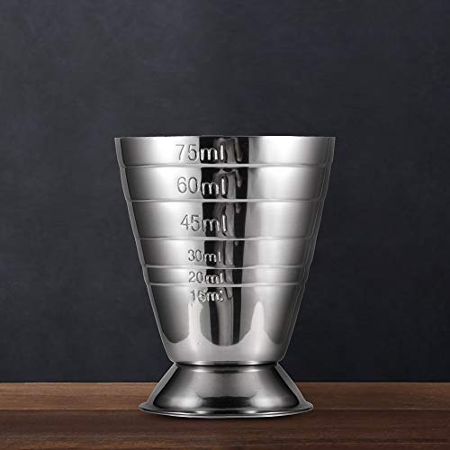  Measuring Cup Cocktail Jigger Stainless Steel Cup For Liquid Or Dry Mini Espresso Shot Glass Up To 2.5oz, 5Tbsp, 75ml, Silver
