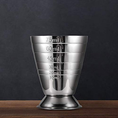  Measuring Cup Cocktail Jigger Stainless Steel Cup For Liquid Or Dry Mini Espresso Shot Glass Up To 2.5oz, 5Tbsp, 75ml, Silver