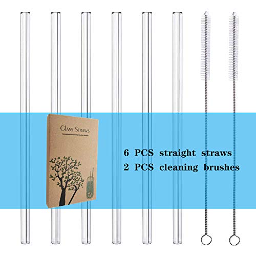  6 Pieces 8.5 Inches X 10 Mm Glass Straws, Perfect For Cold/Hot Beverages Such As Smoothies, Milkshakes, Teas And Juices