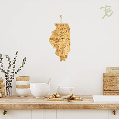  Destination Illinois State Shaped Serving And Cutting Board, Includes Hang Tie For Wall Display