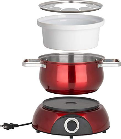  Trudeau Electric Scarlet Fondue Pot, 84 Oz, Red