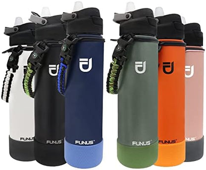  64oz Insulated Water Bottle (2 Lids) 64 Oz Vacuum Stainless Steel Water Bottle With Handle Flip Top Lid And Paracord BPA Free Metal Water Jug Sports Outdoor Camping
