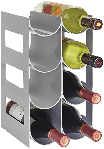  Plastic Free-Standing Water Bottle Organization/Wine Rack Storage Organizer For Kitchen Countertops, Cabinet, Bin, Pantry, Fridge, Refrigerator, 3 Tiers, 9 Bottles, Lumiere Collection - White