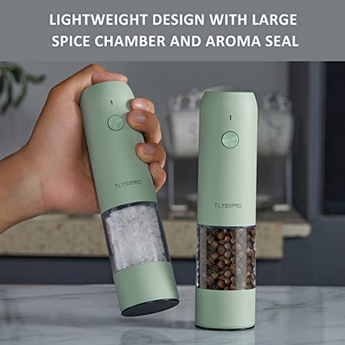  Electric Salt And Pepper Grinder Set, USB Rechargeable, Automatic Salt And Pepper Mill Grinder With Adjustable Coarseness, Electric Salt Shakers, LED Light, Refillable, Kitchen Gadgets (2 Packs, Sage)