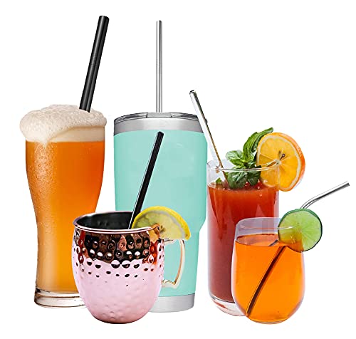  Reusable Metal Stainless Steel Straw Set Of 12 Short 6” Cocktail 8.5” Smoothie And 10.5” Tumbler Drinking Straws Black And Silver Home Bar Backyard Essentials