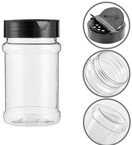  16 Pack 10 Oz Plastic Spice Jars With Balck Cap - Clear Spice Bottle Seasoning Jars Salt Pepper Shaker For Storage Spice Herbs Powders