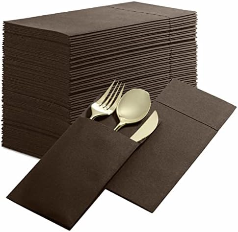  Disposable Linen-Feel Dinner Napkins With Built-in Flatware Pocket, 50-Pack BLACK Prefolded Cloth Like Paper Napkins For Dinner, Wedding Or Party