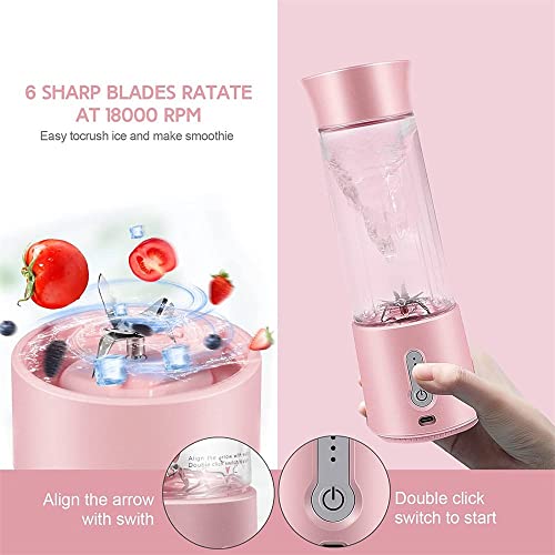 GENERIC Smart Portable Blender - 17Oz Personal Blender For Smoothies And Shakes| 4000mAh Rechargeable USB Blender With 6 Blades| Blender For Sports ,Travel,Gym ,Fruit Juice Mixer, Home, Office, And Outdoors (Pink)