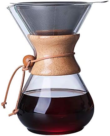 LEZIP Pour Over Coffee Maker Set With Reusable Stainless Steel Drip Filter Elegant Coffee Dripper Pot Glass Carafe & Permanent Stainless Steel Filter