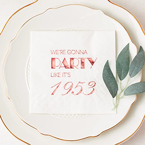  70th Birthday Cocktail Napkins Rose Gold For Women 70th Birthday Party Decorations For Cake Dessert Berverage Table, 70th Birthday Party Supplies,50 Pcs Disposable Napkins, 3-Ply