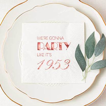  70th Birthday Cocktail Napkins Rose Gold For Women 70th Birthday Party Decorations For Cake Dessert Berverage Table, 70th Birthday Party Supplies,50 Pcs Disposable Napkins, 3-Ply