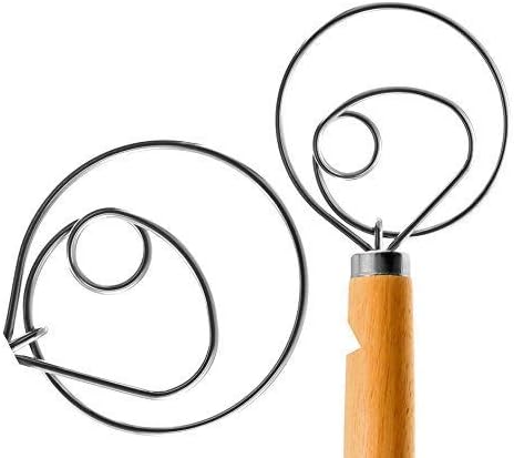  Bread Making Tools And Supplies - Set Of 2 - Danish Dough Whisk And Bench Scraper - Dough Hook With Bread Scraper - Easy To Clean - Great For Baking Homemade Sourdough, Pizza, Pastry, Cookies By LHU