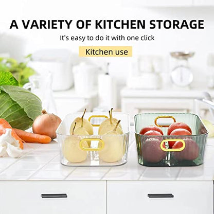  2 Pack Open Compartment Clear Plastic Organizer, Rectangular Makeup And Vanity Storage Bin And Pantry Caddy With Pass-Through Handles For Bathroom Kitchen Refrigerator Organizers And Storage