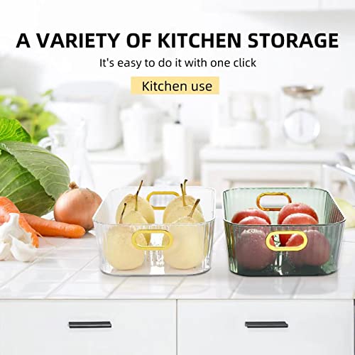  2 Pack Open Compartment Clear Plastic Organizer, Rectangular Makeup And Vanity Storage Bin And Pantry Caddy With Pass-Through Handles For Bathroom Kitchen Refrigerator Organizers And Storage