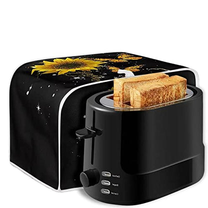  Toaster Dust Cover 4 Slice, Butterfly Sunflower Anti-Sputtering Toaster Covers, Washable Decorative Bread Toaster Cover, Dust Fingerprint Protection For Toasters Bread Maker, Black