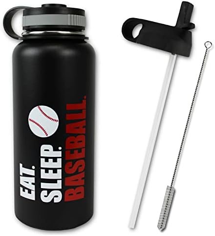  Water Bottle Baseball Softball Tumbler 32 Oz Gift For Mom Men Flask Sports Travel Waterbottle, Stainless Steel, Vacuum Insulated, Water Cold For 24, Hot For 12 Hours