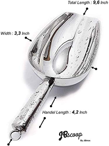 Stainless Steel Scoop For Ice, 9.6 Inch Metal Food Scoop Kitchen Bar Party Wedding Heavy Duty Dishwasher Safe - 8 Oz