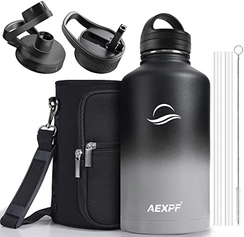  40 Oz Insulated Water Bottle, Stainless Steel Vacuum Sports Water Bottle With 3 Lids, Durable Leakproof Metal Thermos, BPA-free Water Flask Jug With Strap For Gym Camping, Indigo Black Gradient
