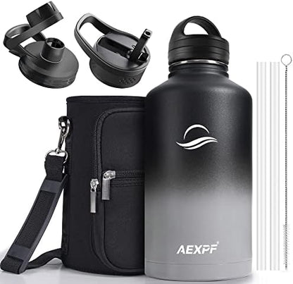  40 Oz Insulated Water Bottle, Stainless Steel Vacuum Sports Water Bottle With 3 Lids, Durable Leakproof Metal Thermos, BPA-free Water Flask Jug With Strap For Gym Camping, Indigo Black Gradient