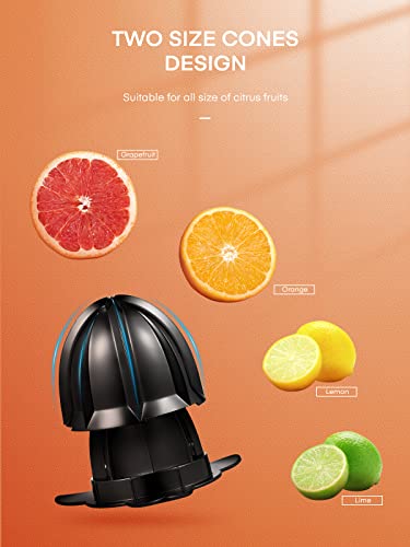  Orange Juice Squeezer Electric Citrus Juicer With Two Interchangeable Cones Suitable For Orange, Lemon And Grapefruit, Brushed Stainless Steel