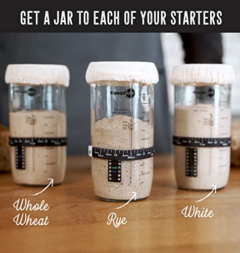  NeadAce Sourdough Starter Jar With Date Marked Feeding Band, Thermometer, Sourdough Jar Scraper, Sewn Cloth Cover & Metal Lid, Mothers Day Gift, Sourdough Starter Kit (1 Pack)