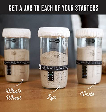  NeadAce Sourdough Starter Jar With Date Marked Feeding Band, Thermometer, Sourdough Jar Scraper, Sewn Cloth Cover & Metal Lid, Mothers Day Gift, Sourdough Starter Kit (1 Pack)