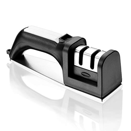  Fe Sharpener - Kitchen Knife Sharpener For Knife Sharpening Kit Knives & Blades, 2 Stage Manual Chef Knife Cutlery Sharpener With Diomand Abrasives(Black-Silver)