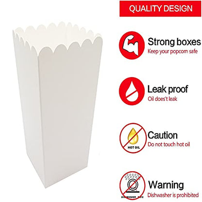  24 Pack White Popcorn Boxes For Party (2.2 X 4.2 X 3 In)