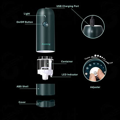  Electric Salt And Pepper Grinder, Salt And Pepper Mill Set Automatic Pepper Grinder With USB C Rechargeable, One-Handed Operation, Adjustable Coarseness, LED Light, Green