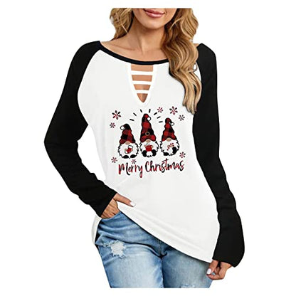  Womens Causal Loose Crewneck Fall Plus Size Christmas Print Long Sleeve Fashion Sweatshirts Pullover Top Fall Clothes