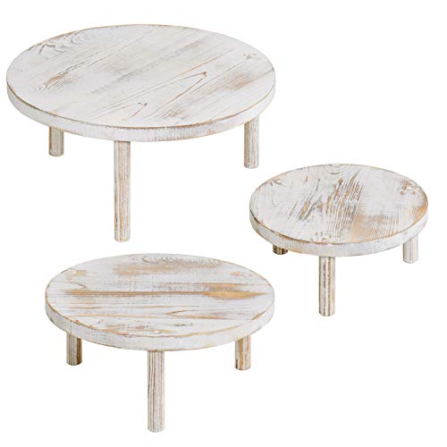  Round Whitewashed Risers For Display, Wooden Cupcake Stand, Dessert Table Display Set Of 3