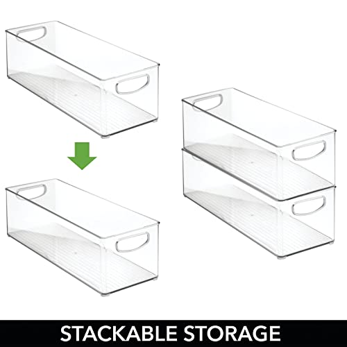  Plastic Stackable Kitchen Organizer - Storage Bin With Handles For Refrigerator, Freezer, Cabinet, And Pantry Shelves Organization - Food Container - Ligne Collection - Clear