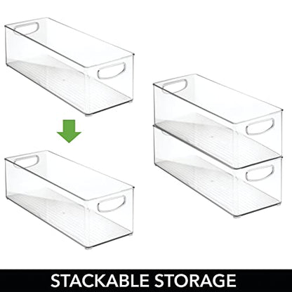  Plastic Stackable Kitchen Organizer - Storage Bin With Handles For Refrigerator, Freezer, Cabinet, And Pantry Shelves Organization - Food Container - Ligne Collection - Clear