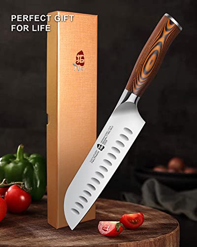  Santoku Knife - 7 Inch Kitchen Knife Japanese Chef Knife, High Carbon Stainless Steel Chef Knife, Ergonomic Pakkawood Handle, Gift Box - Fiery Phoenix Series