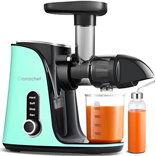  Juicer Machines,AMZCHEF Slow Masticating Juicer Extractor, Cold Press Juicer With Two Speed Modes, Travel Bottle(500ML),LED Display, Easy To Clean Brush & Quiet Motor For Vegetables&Fruits,Gray