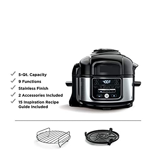  9-in-1 Pressure Cooker And Air Fryer With Nesting Broil Rack, 5 Quart, Stainless Steel