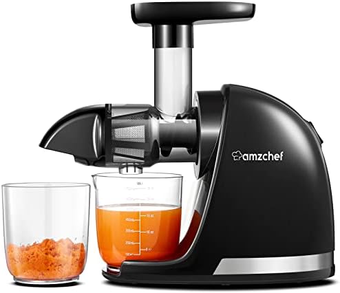  Masticating Juicer Machines, AMZCHEF Slow Cold Press Juicer With Reverse Function, High Juice Yield, Easy Clean With Brush,Recipes For High Nutrient Fruits And Vegetables, Gray(Updated)