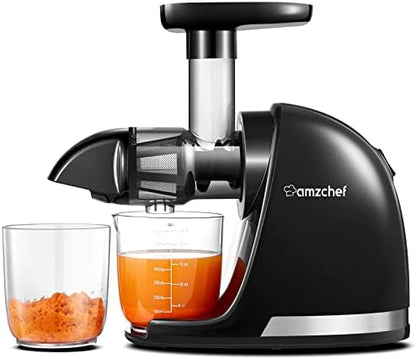  Masticating Juicer Machines, AMZCHEF Slow Cold Press Juicer With Reverse Function, High Juice Yield, Easy Clean With Brush,Recipes For High Nutrient Fruits And Vegetables, Gray(Updated)