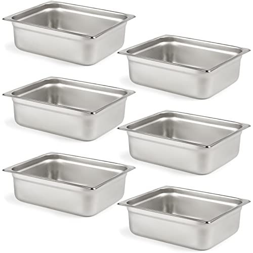  6 Pack Anti-Jam Hotel Pans, 1/3 Size 6 Inch Deep, NSF Commercial 18/8 Stainless Steel Chafing Steam Table Pan, Catering Storage Metal Food Pan