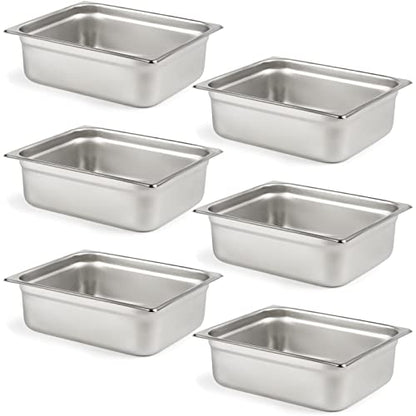  6 Pack Anti-Jam Hotel Pans, 1/3 Size 6 Inch Deep, NSF Commercial 18/8 Stainless Steel Chafing Steam Table Pan, Catering Storage Metal Food Pan