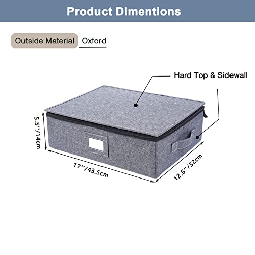  TEYIKA 2 Pcs China Storage Containers, Platter Storage Case Containers, 5.5'' Tall With Hard Shell, Structured Top, Bottom And Sides, 8 Felt Dividers Included(17'' X 13'' X 5.5''), Grey 2 Pack