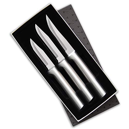 Ada Cutlery - S01 Rada Cutlery Paring Knife Set 3 Knives With Stainless Steel Blades And Brushed Aluminum Made In The USA, 7 1/8", 6 3/4", 6 1/8", Silver Handle