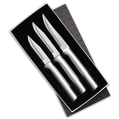  Ada Cutlery - S01 Rada Cutlery Paring Knife Set 3 Knives With Stainless Steel Blades And Brushed Aluminum Made In The USA, 7 1/8", 6 3/4", 6 1/8", Silver Handle