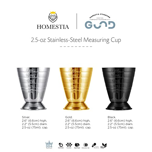  Measuring Cup Cocktail Jigger Stainless Steel Cup For Liquid Or Dry Mini Espresso Shot Glass Up To 2.5oz, 5Tbsp, 75ml, Silver