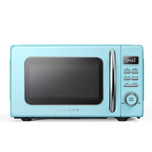  GLCMKZ07BER07 Retro Countertop Microwave Oven, Pull Handle.7 Cu Ft, Blue & Retro 2-Slice Toaster, 1.5" Wide Slot, 6 Browning Levels, Includes A Dust Cover And Removable Crumb Tray, Blue