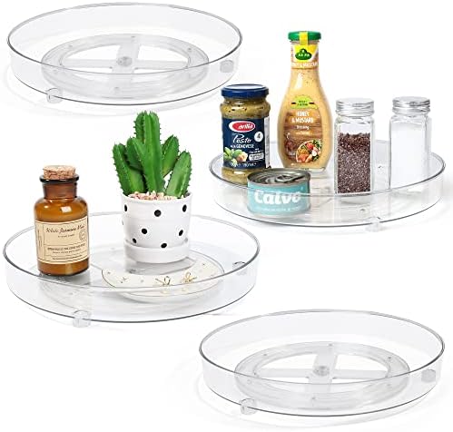  Lazy Susan Organizers, 4 Pack 10.6” Clear Lazy Susan Turntable For Kitchen, Cabinet, Fridge, Pantry, Countertop, Bathroom Storage