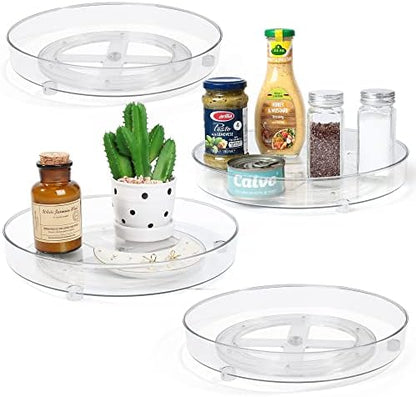  Lazy Susan Organizers, 4 Pack 10.6” Clear Lazy Susan Turntable For Kitchen, Cabinet, Fridge, Pantry, Countertop, Bathroom Storage