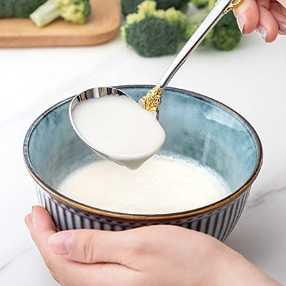  Luxury Gravy Ladle, 18/10 Stainless Steel, Gold Accent, Small Gravy Spoon For Home. Solid And Sturdy, Set Of 2, Dishwasher Safe